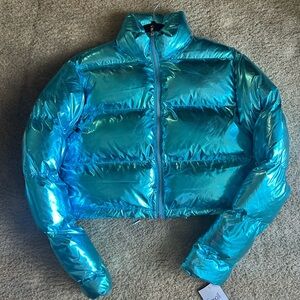Blue puffer jacket